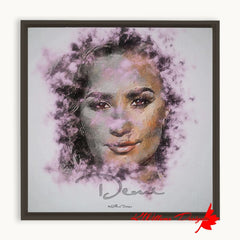 Demi Lovato Ink Smudge Style Art Print - Framed Canvas Art Print / 10x10 inch / Espresso