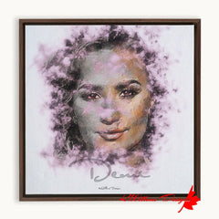 Demi Lovato Ink Smudge Style Art Print - Framed Canvas Art Print / 10x10 inch / Walnut