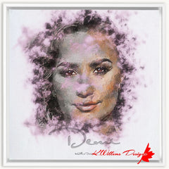 Demi Lovato Ink Smudge Style Art Print - Framed Canvas Art Print / 24x24 inch / White